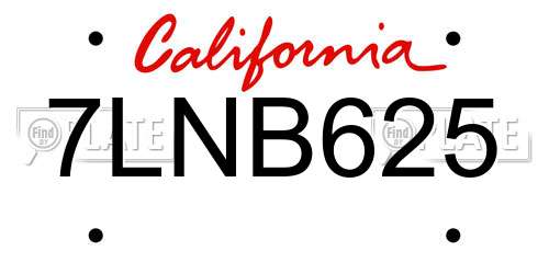 7LNB625 California License Plate