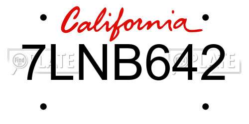 7LNB642 California License Plate