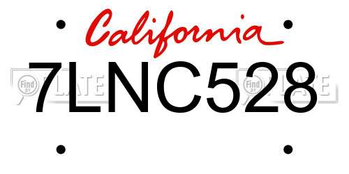 7LNC528 California License Plate