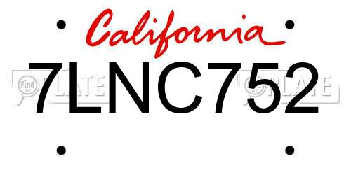 7LNC752 California License Plate