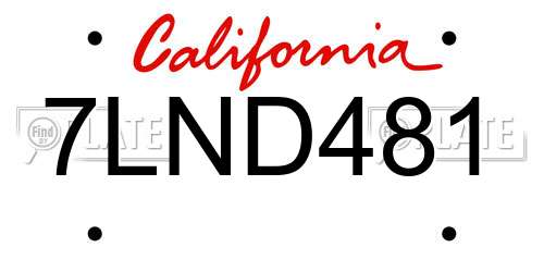 7LND481 California License Plate
