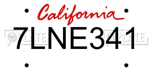 7LNE341 California License Plate