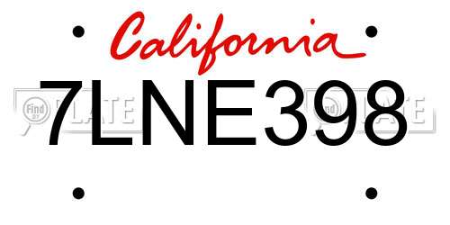 7LNE398 California License Plate
