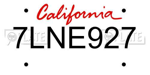 7LNE927 California License Plate