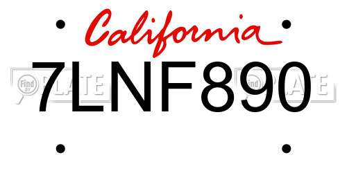 7LNF890 California License Plate