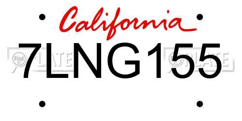 7LNG155 California License Plate