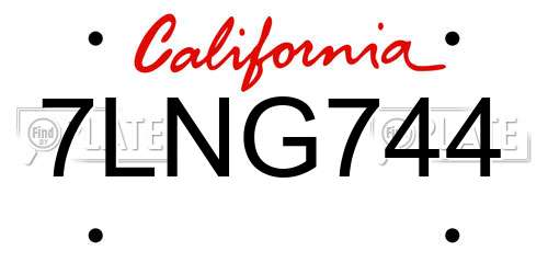 7LNG744 California License Plate
