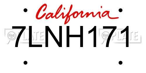 7LNH171 California License Plate
