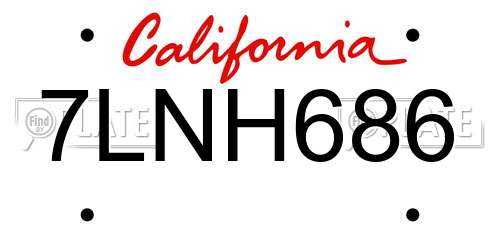 7LNH686 California License Plate