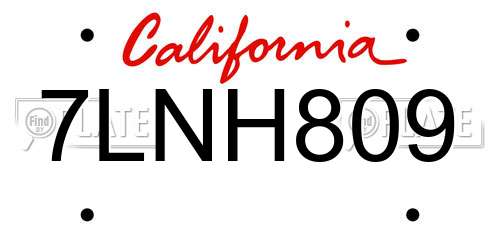 7LNH809 California License Plate