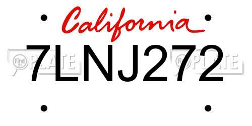 7LNJ272 California License Plate