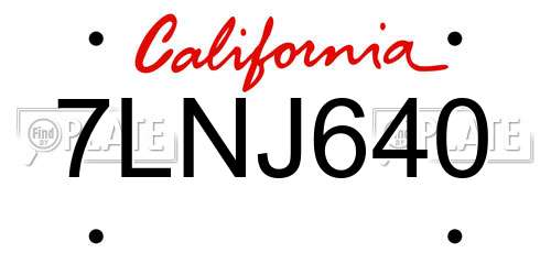 7LNJ640 California License Plate