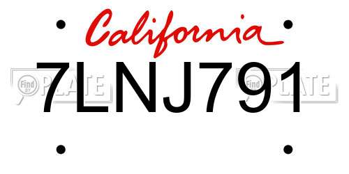 7LNJ791 California License Plate