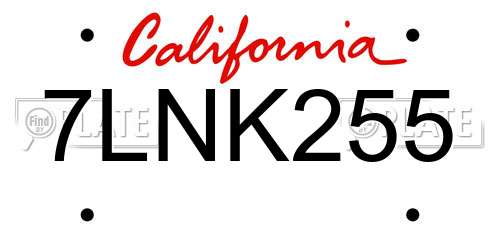 7LNK255 California License Plate