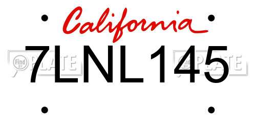 7LNL145 California License Plate