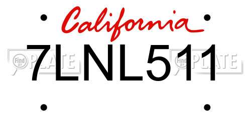 7LNL511 California License Plate