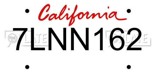 7LNN162 California License Plate