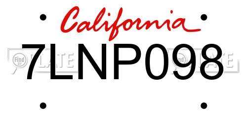 7LNP098 California License Plate