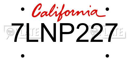 7LNP227 California License Plate
