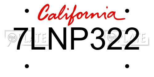 7LNP322 California License Plate