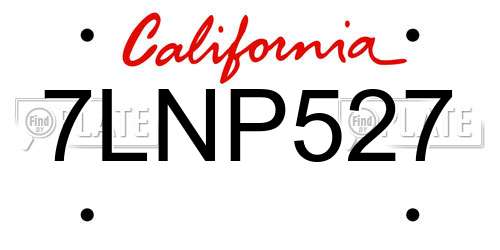 7LNP527 California License Plate