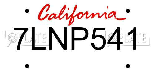 7LNP541 California License Plate