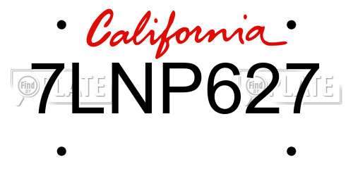 7LNP627 California License Plate