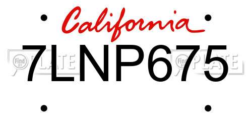 7LNP675 California License Plate