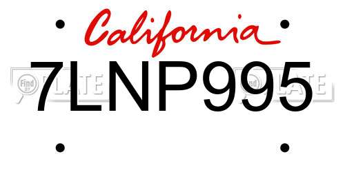 7LNP995 California License Plate