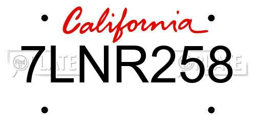 7LNR258 California License Plate