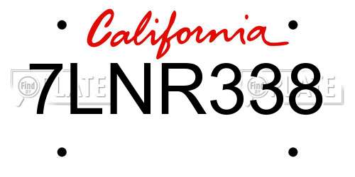 7LNR338 California License Plate