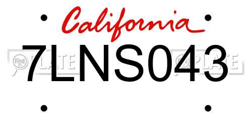 7LNS043 California License Plate