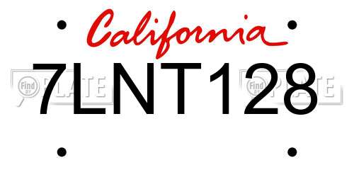 7LNT128 California License Plate