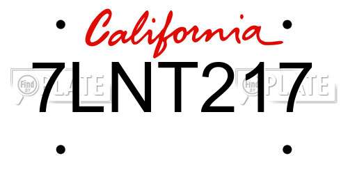 7LNT217 California License Plate