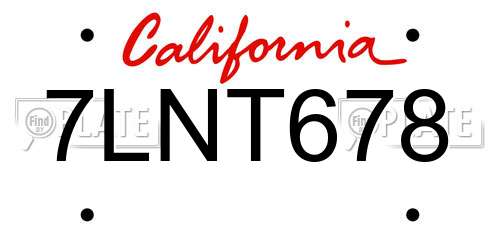 7LNT678 California License Plate