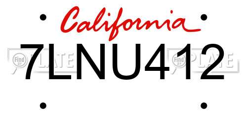 7LNU412 California License Plate