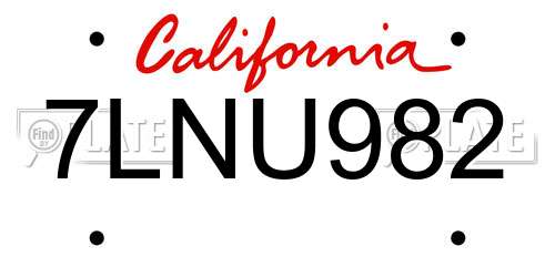 7LNU982 California License Plate