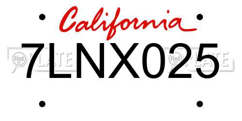 7LNX025 California License Plate
