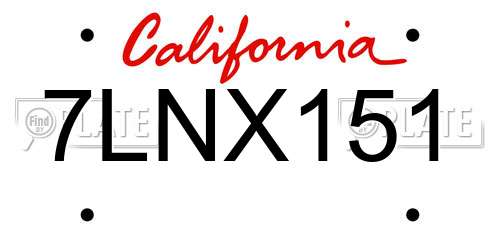 7LNX151 California License Plate