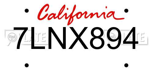 7LNX894 California License Plate