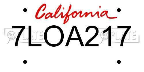 7LOA217 California License Plate