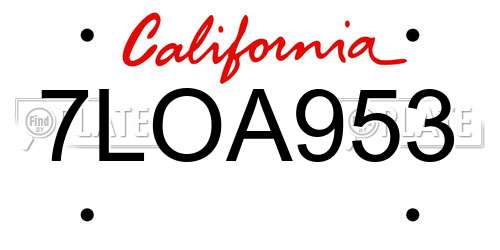 7LOA953 California License Plate
