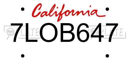 7LOB647 California License Plate