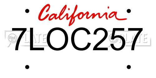 7LOC257 California License Plate
