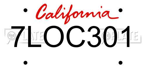 7LOC301 California License Plate