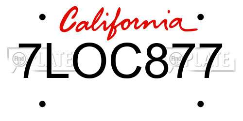 7LOC877 California License Plate