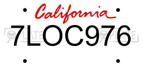 7LOC976 California License Plate