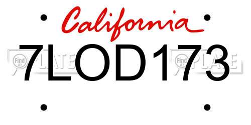 7LOD173 California License Plate