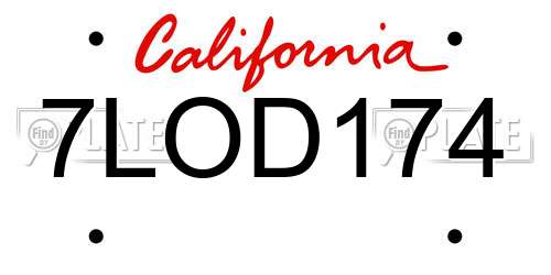 7LOD174 California License Plate