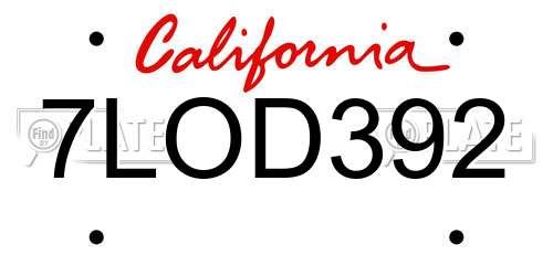 7LOD392 California License Plate